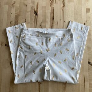 Chico's Women’s Bridgette Gold Foil Metallic Pineapple Ankle Pants Pull On Sz 2